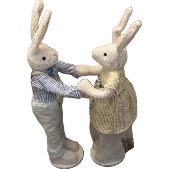 Pottery Barn Kids 32” Bunny Rabbit Set Couple Easter Freestanding Decor RARE Tag - Picture 4 of 16